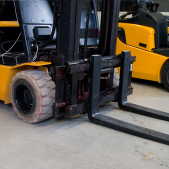 close up of the front of a forklift